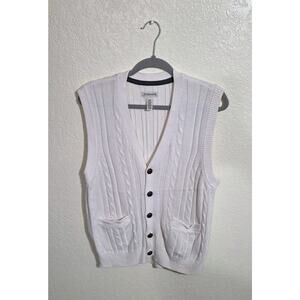 Vintage St Johns Bay Sweater Vest Mens Medium Beige Button Front Knit USA 90s
